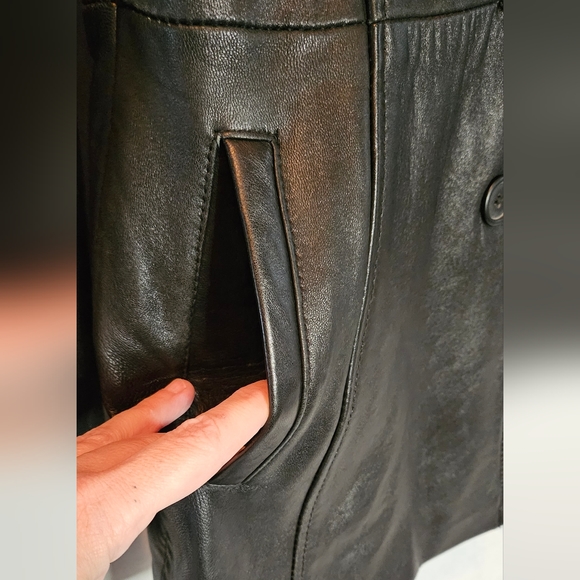 Ms. Maxima black leather coat mid-length trench size women's M - Picture 5 of 13